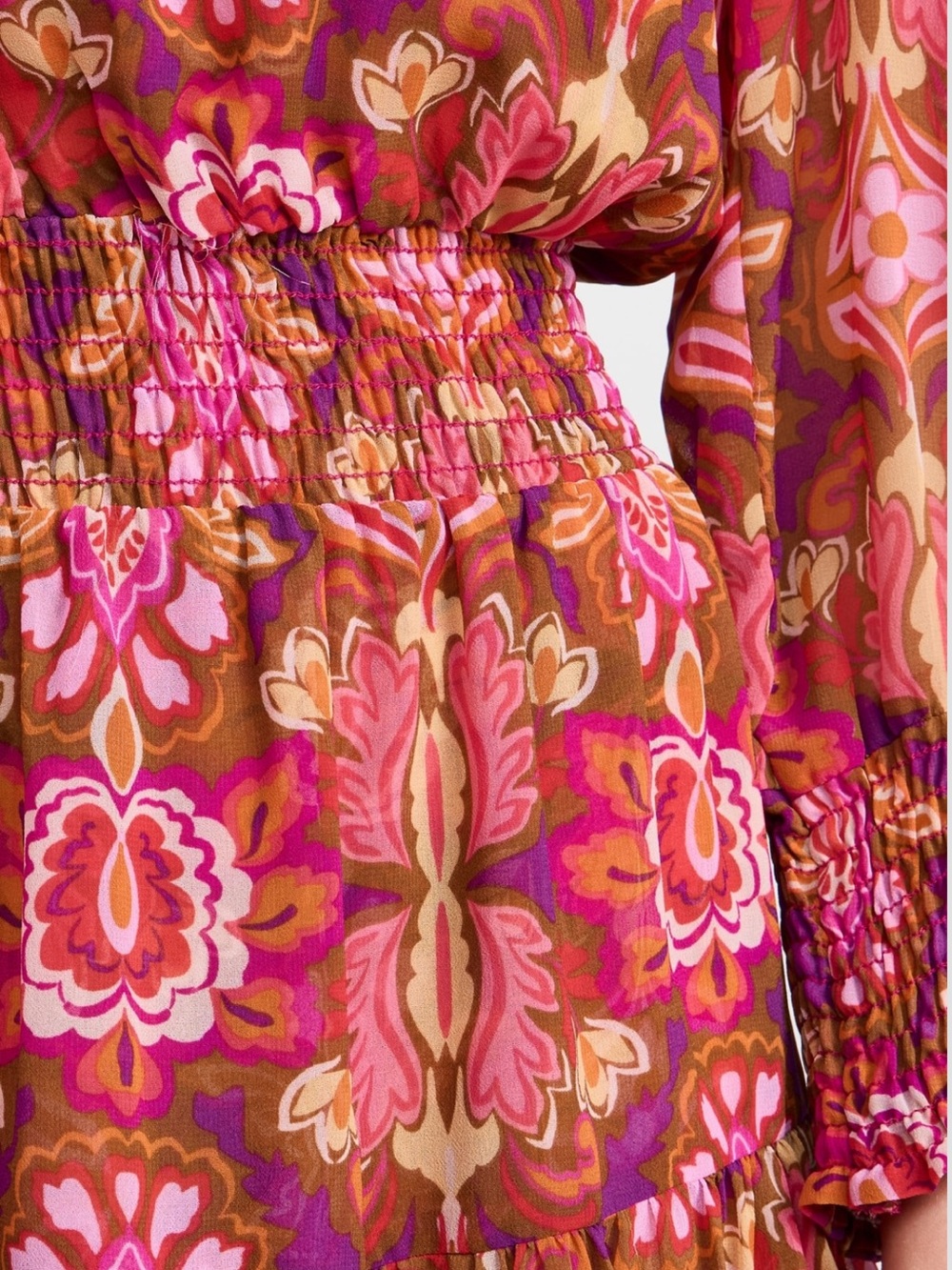 Misa Los Angeles Pink & Brown Floral Ruffle Neck Dress - Picture 5 of 7